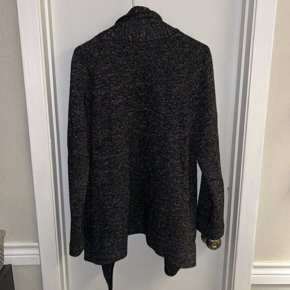 Theory Clarania Heathered Black Waterfall Wool Blend Open Draped Cardigan Large - Picture 6 of 8